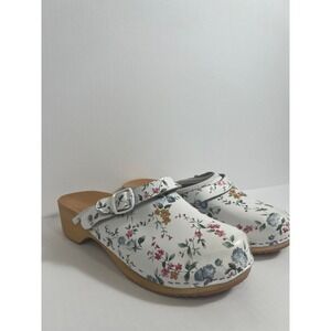 Orthopedik Floral Leather Clogs Womens 41 White Wood Sole Cottagecore‎ Mules